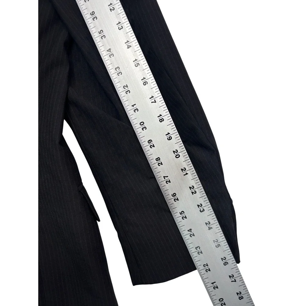 vtg 90s Hart Schaffner Marx 44L 38x30 Black Pinstripe 2pc Pant Suit Pleated USA